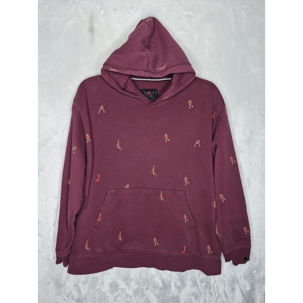Vintage Jordan Y2K AOP Hoodie Mens XL Maroon Burgundy All Over Print Logo 26x28